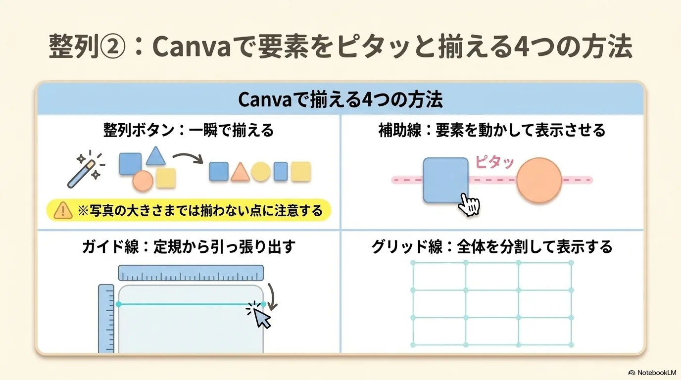 整列で基準線を揃える例