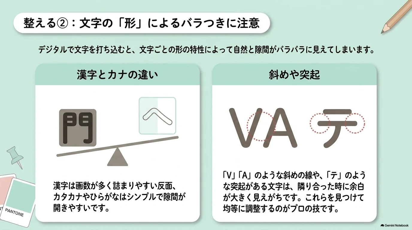 文字の形によるバラつき