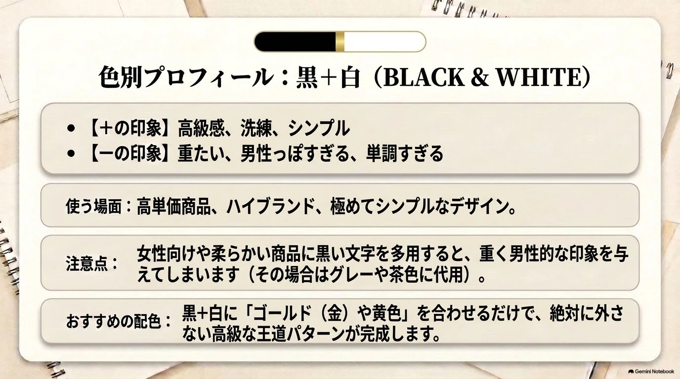 黒と白の色別プロフィール