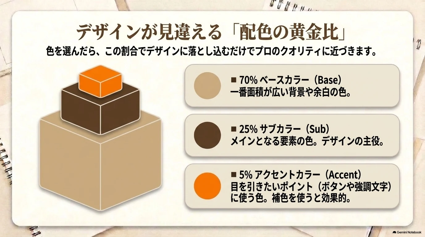 ベース70、サブ25、アクセント5の配色比率