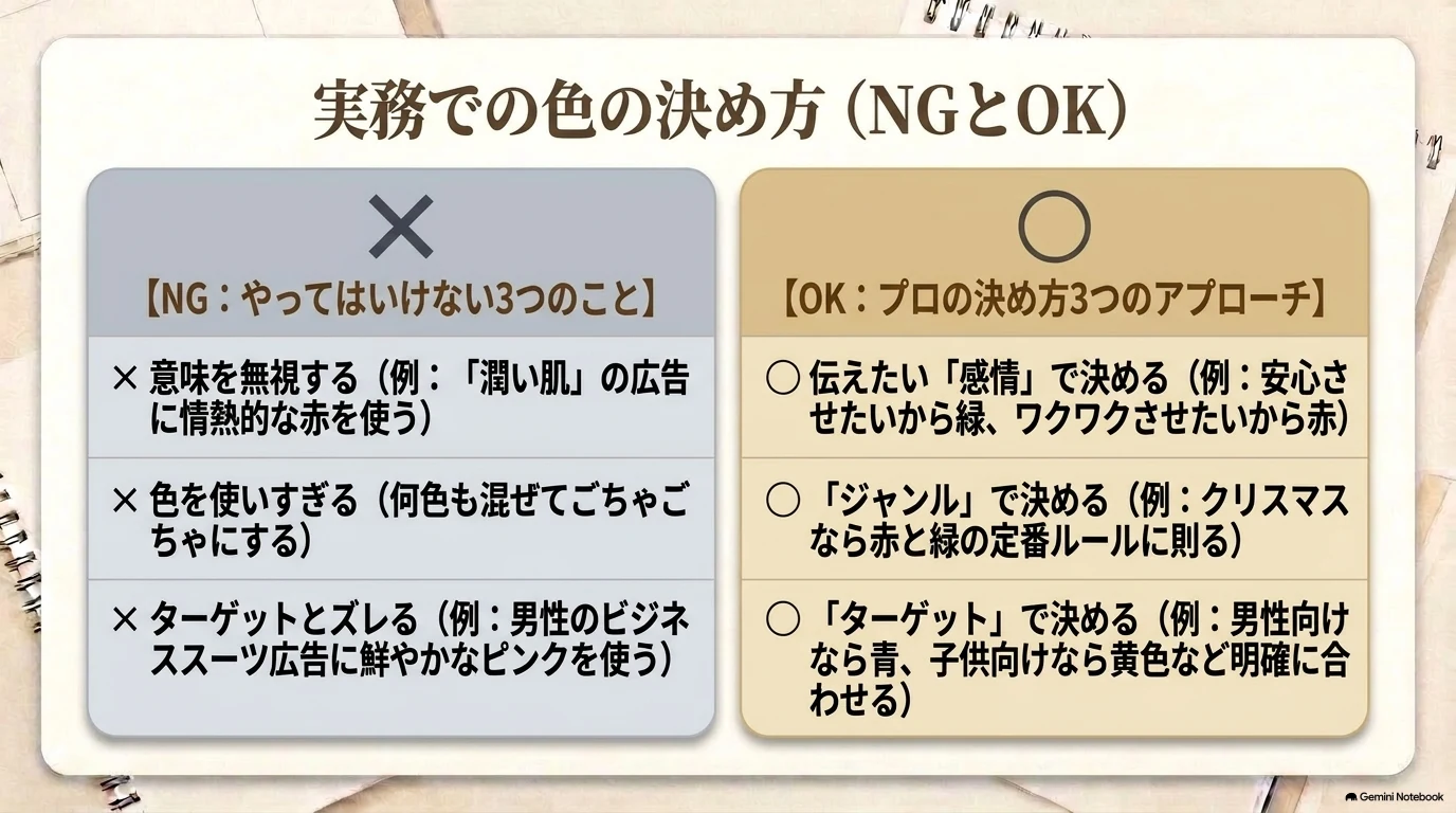実務での色の決め方、NGとOK
