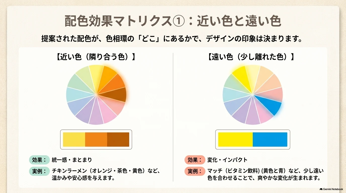 近い色と遠い色の配色効果