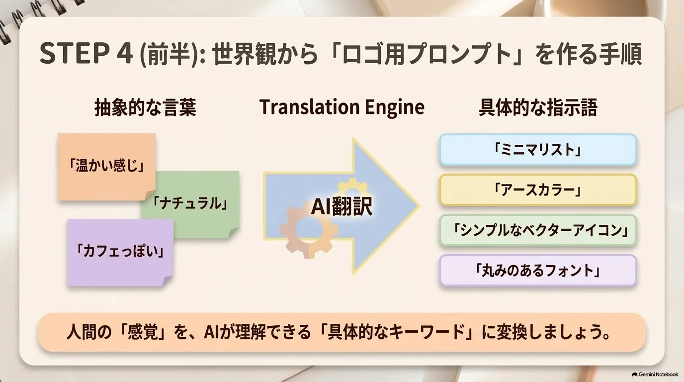 世界観を具体的なロゴ用プロンプトへ変換する