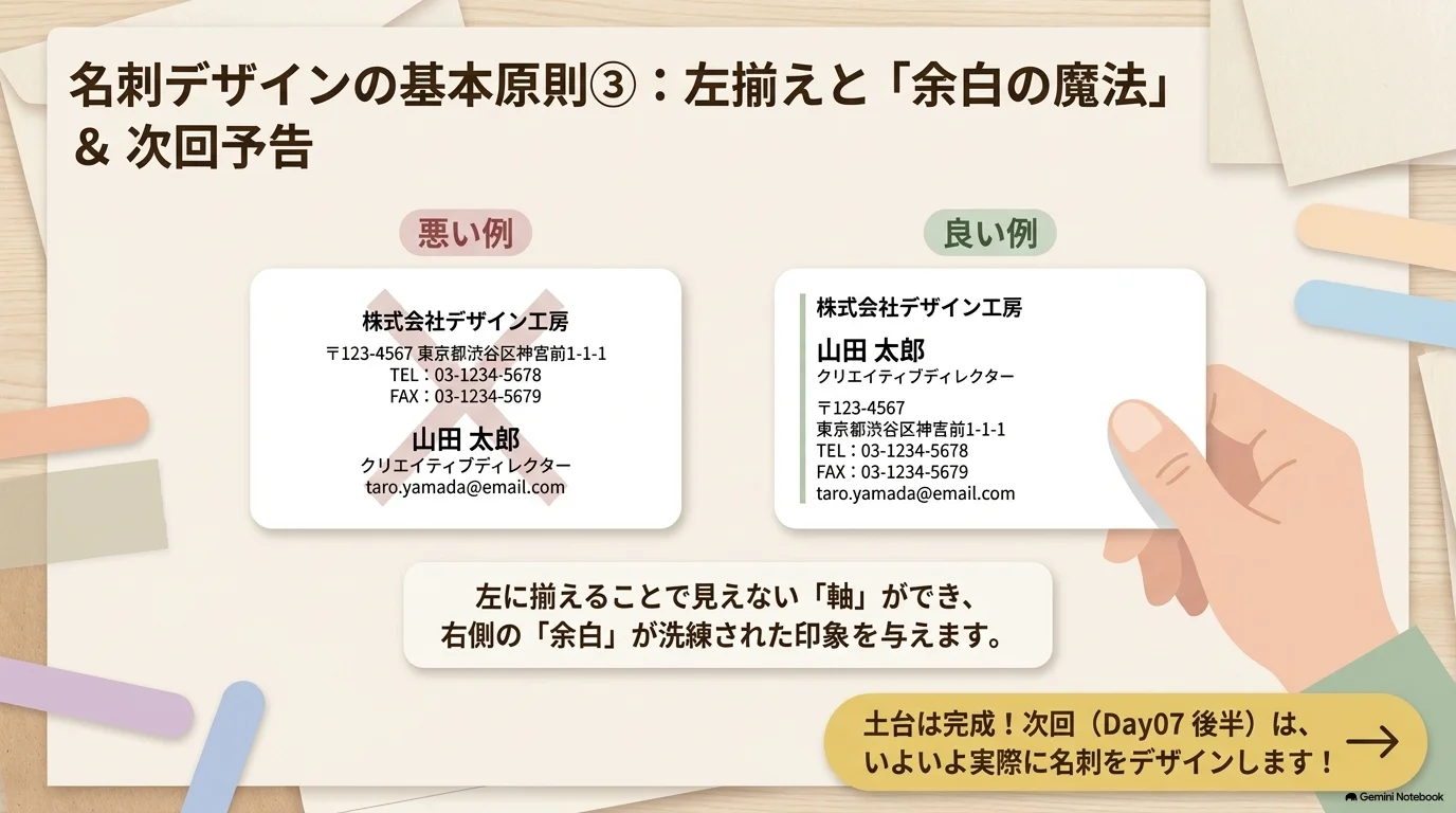 左揃えと余白で名刺を整える