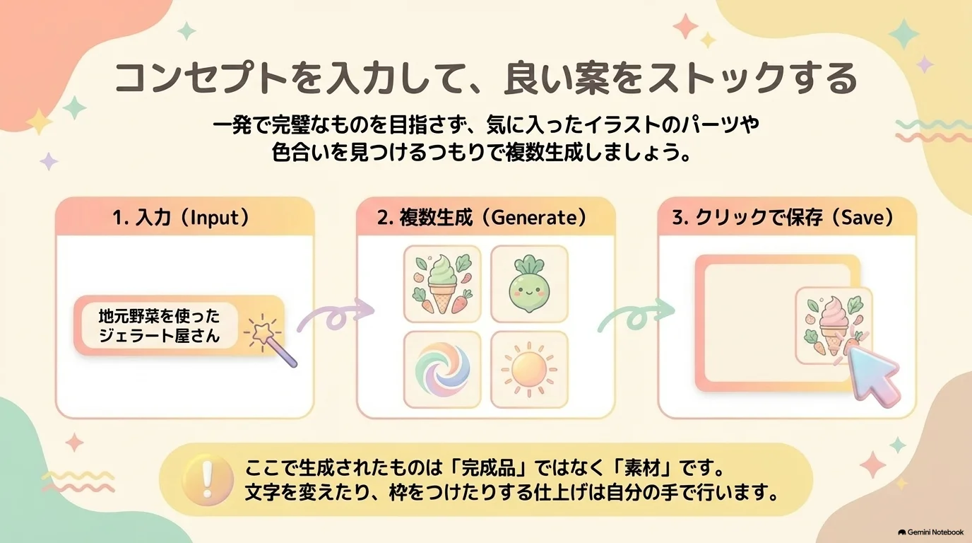 コンセプトを入力して良い案をストックする