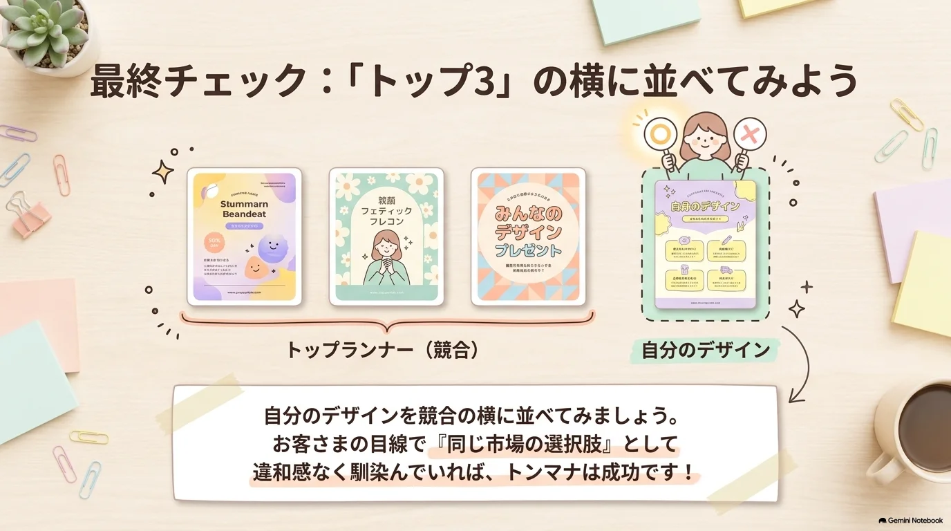 最終チェックは市場トップ3の横に並べる