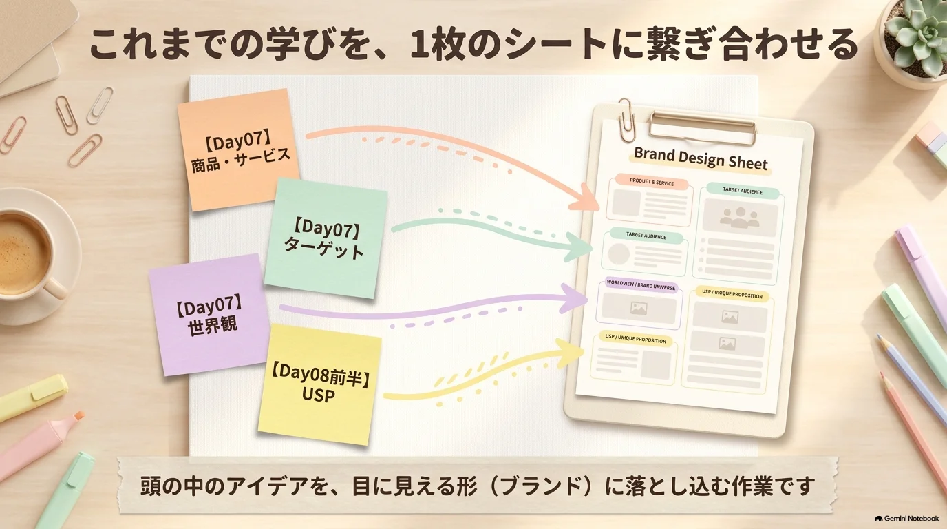これまでの学びを1枚のシートにつなぎ合わせる