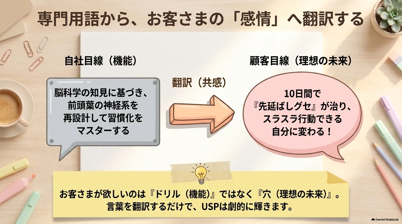 専門用語からお客さまの感情へ翻訳する
