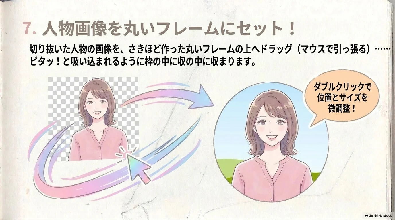 人物を丸フレームへ入れる