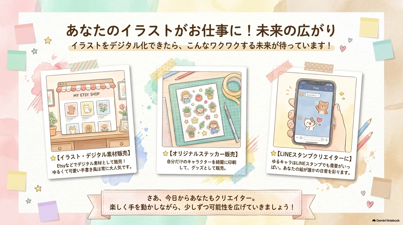 手書きイラストを仕事やグッズへ展開する