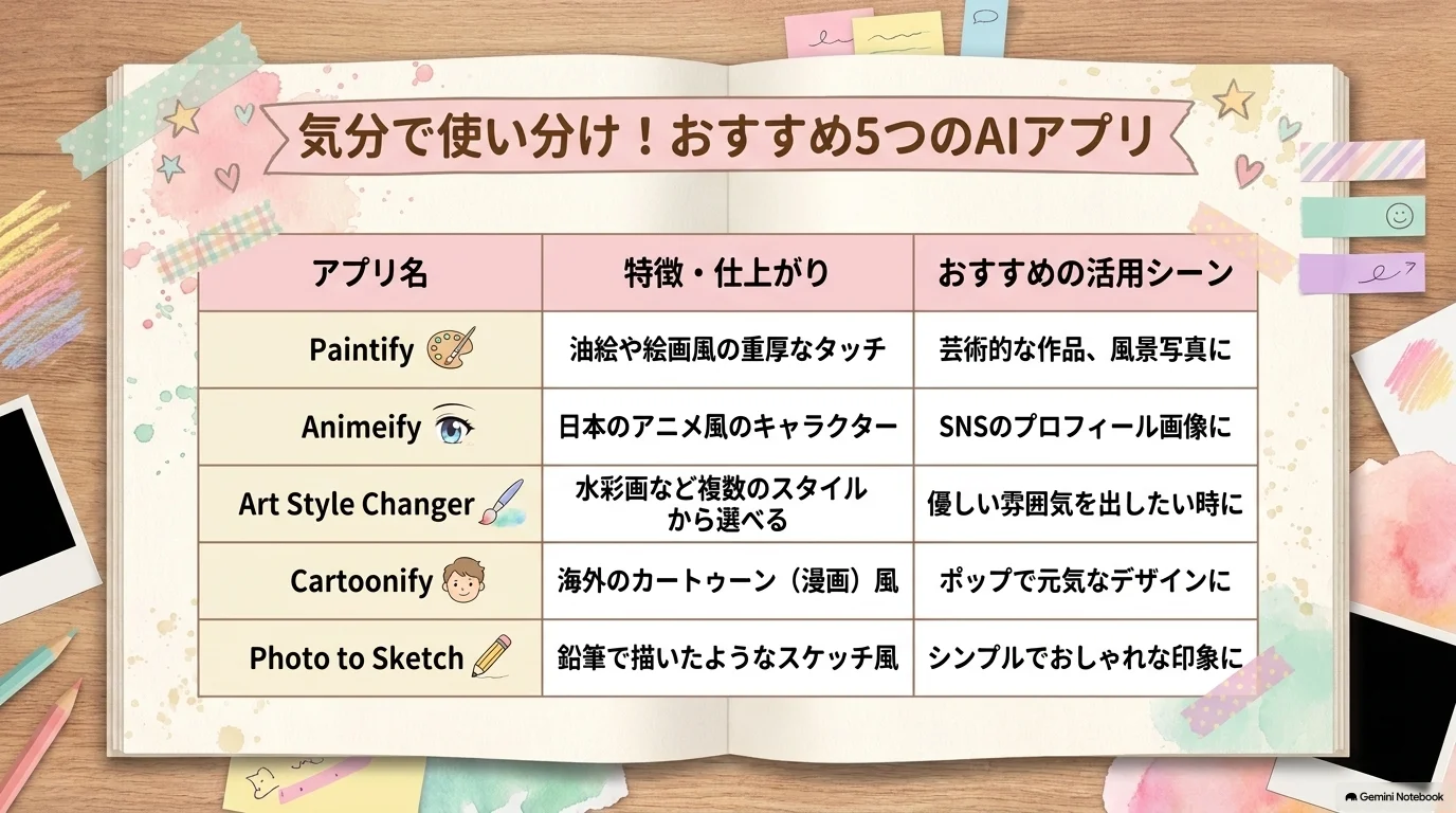 写真をイラストに変える5つのAIアプリ比較