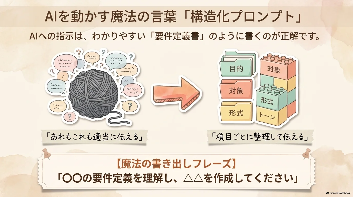 要件定義書のような構造化プロンプト