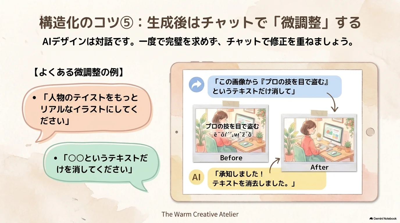 生成後にチャットで微調整する