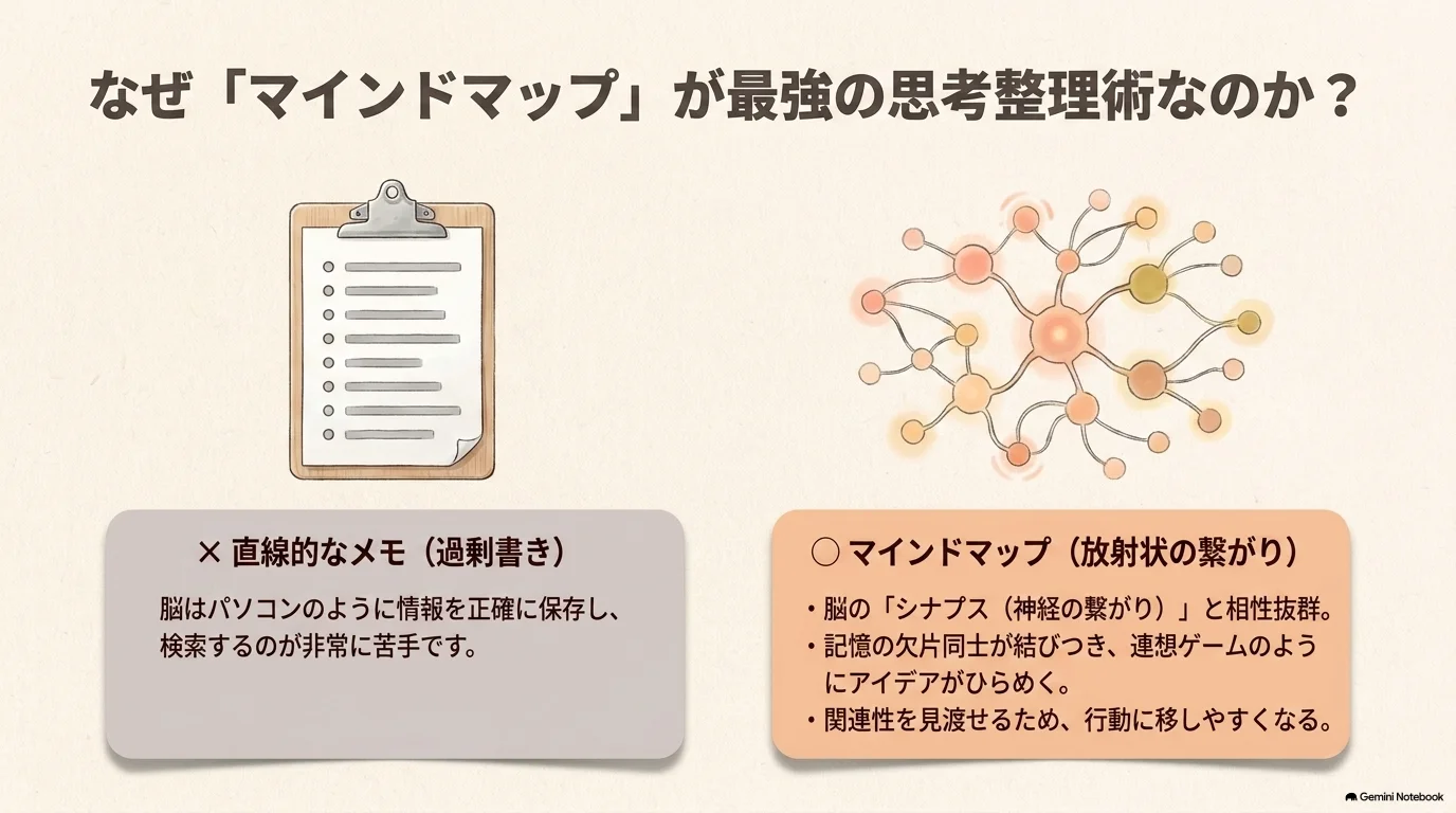 マインドマップと直線メモを比べる
