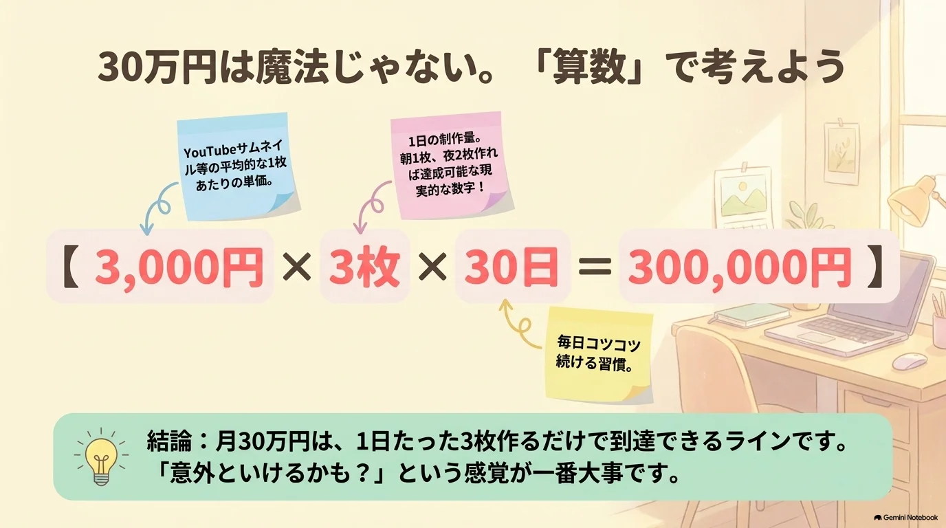 3,000円×3枚×30日という計算