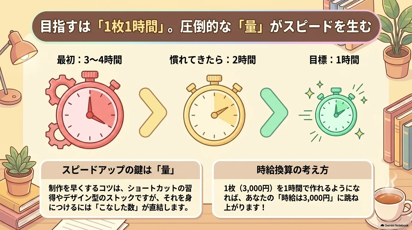 目指すは1枚1時間。制作時間を短縮して時給を上げる