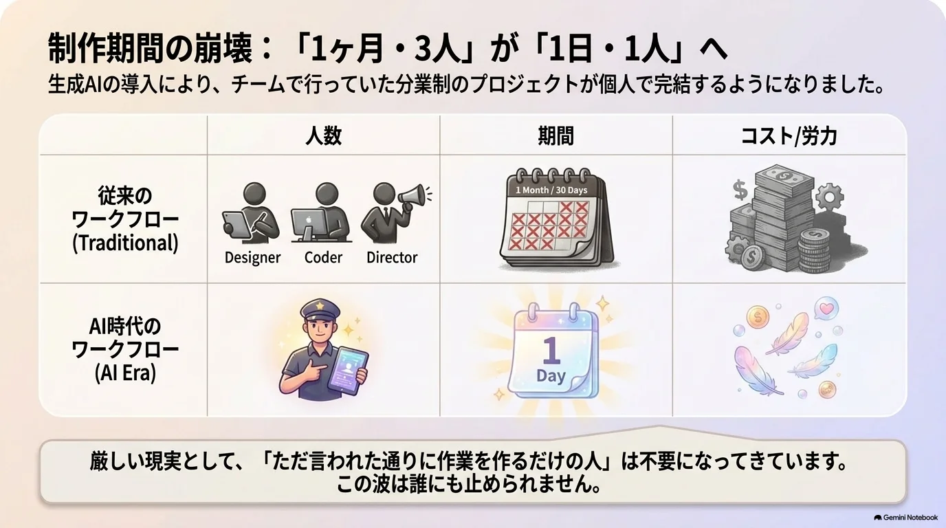 制作期間が1ヶ月3人から1日1人へ短縮する